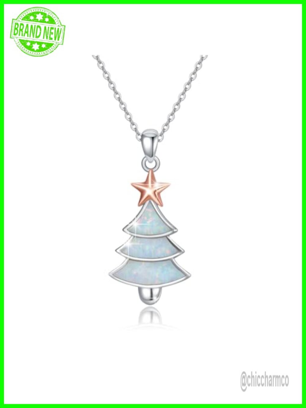 Christmas Tree Pendant Necklace 925 Sterling Silver Opal Fine Jewelry Gift